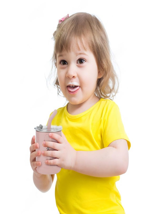 باندا إير مجموعة أكواب الأطفال الصغار من الفولاذ المقاوم للصدأ من باندا إير، عبوة من قطعتين، مع أغطية وأكمام سيليكون، ومجموعة من ملعقتين وشوكتين، أكواب شرب مانعة للانسكاب سعة 8.8 أونصة مع سدادة ماصة، خالية من مادة BPA (لون وردي فاتح/كتاني) - Image 2